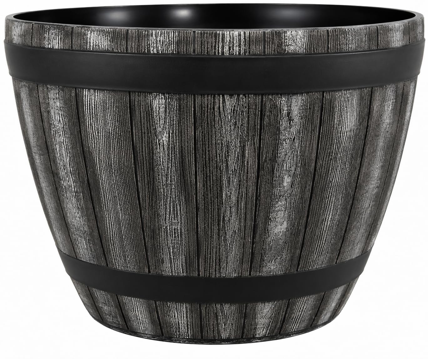 Muddy Hands Wooden Barrel Effect Round Garden Planter Plant Pot – Heavy Duty Outdoor Plastic Flower Pot for Patio, Garden, Balcony & Doorway – Weather & Frost Resistant – With Centre Drainage Hole