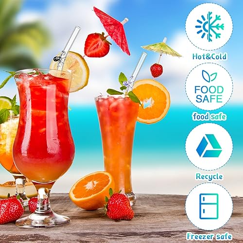 Miniatura 4 de Yinkin 6 popotes de vidrio de pulpo, popotes de vidrio reutilizables con diseño de 8 pulgadas, coloridas pajitas de cóctel rectas y dobladas con 2