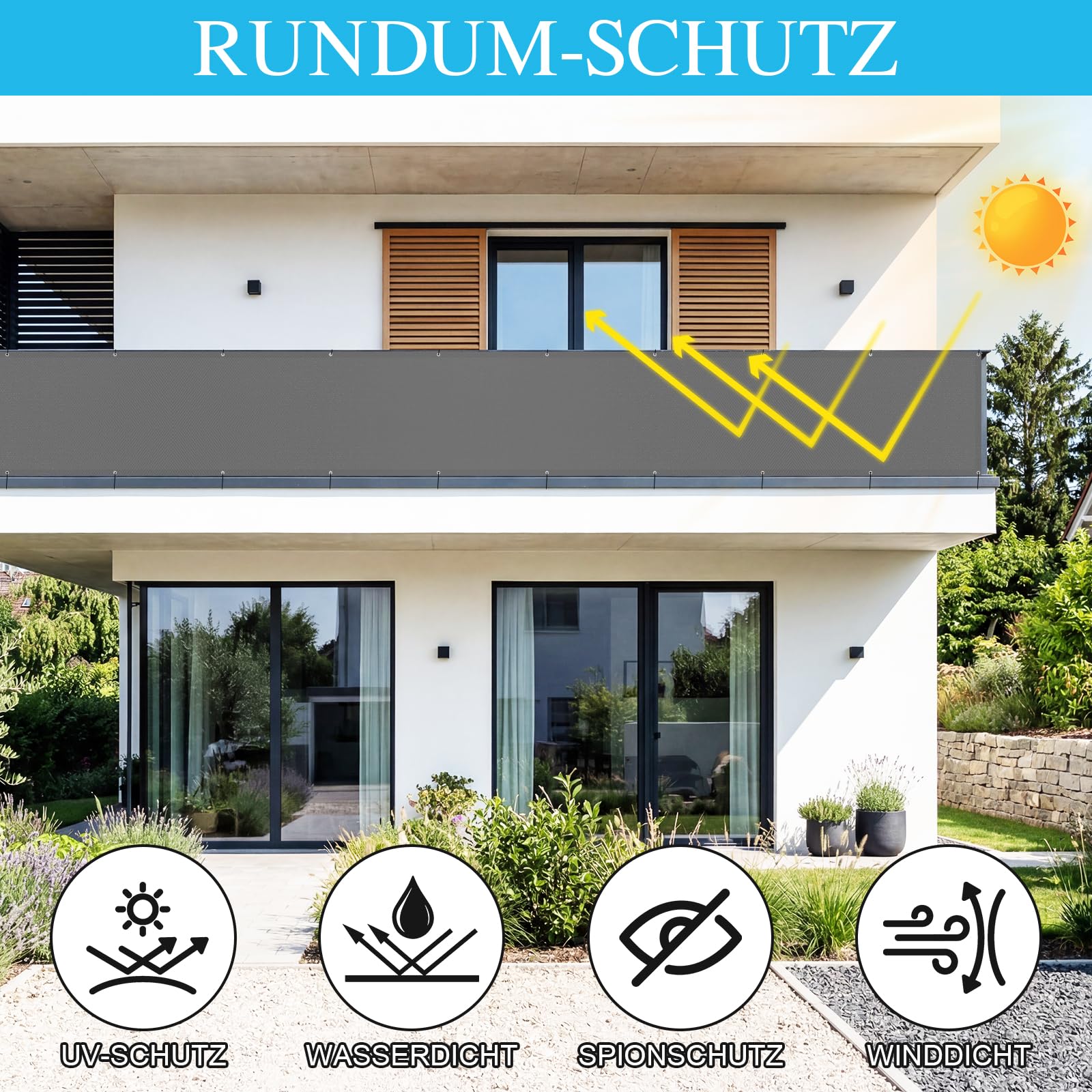 Amagenix Balkon Sichtschutz Wetterfest 100x500cm, Windfest Balkonverkleidung für Balkongeländer, Balkonumspannung mit Kabelbinder, Anthrazit