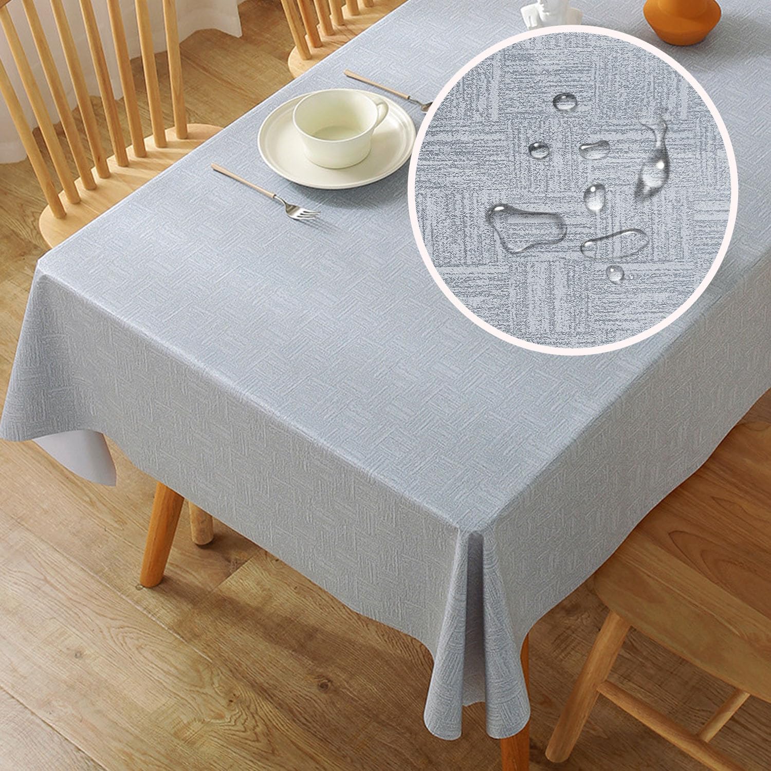 WUBAYITable Cloth PVC Plastic Wipe Clean Tablecloth Rectangular Kitchen Table Cover Protector Waterproof Oil Resistant 200 x 140 cm Suitable for Kitchen Picnic Outdoor Indoor (Grey)