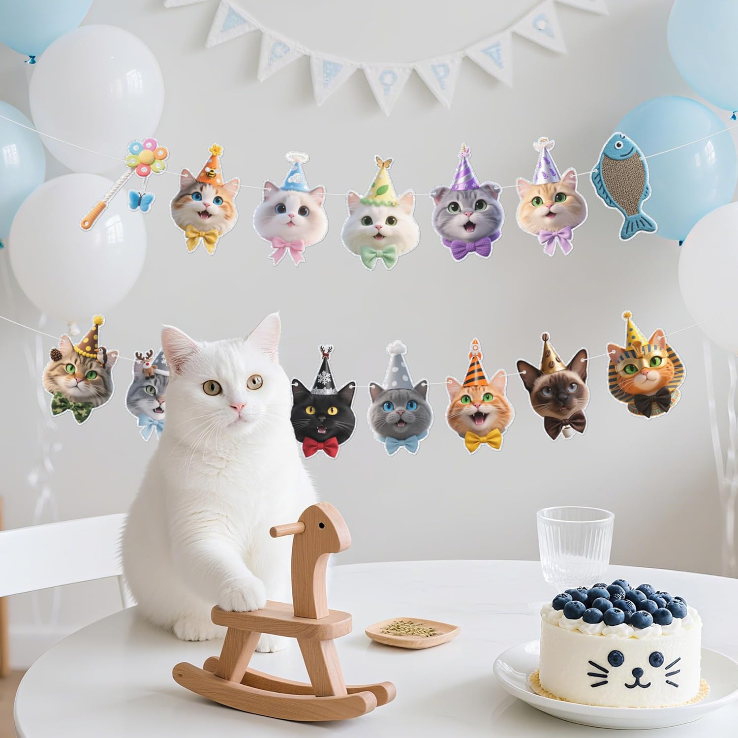 Cat Decoration Banner, Cute cat Wearing Birthday hat, cat Themed Party Banner - Image 3