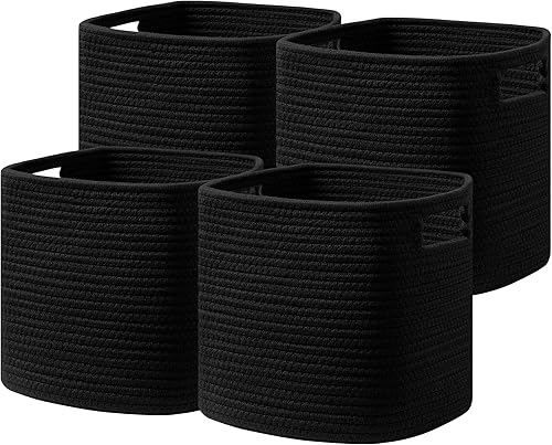 Miniatura 1 de UBBCARE Juego de 4 cestas de almacenamiento de 13 x 13 x 13 pulgadas, cesta de cuerda de algodón para estantes, juguetes, libros, cubos de