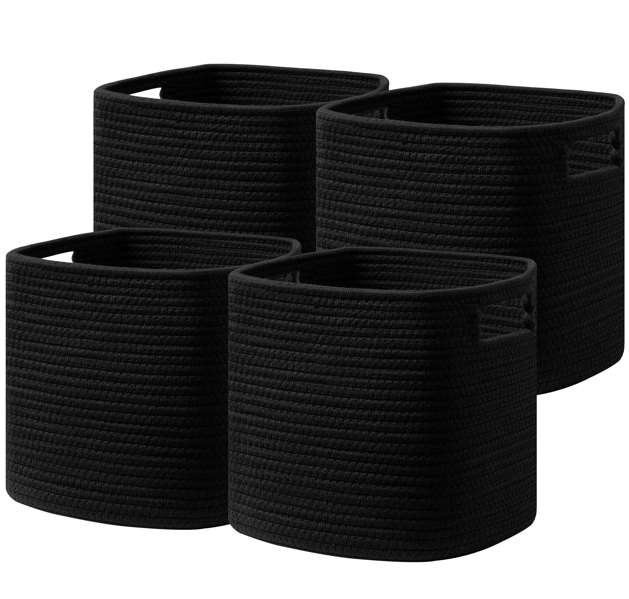 UBBCARE Set of 4 Storage Basket-11 X 10.5 X 10.5 in, Cotton Rope Basket for Shelves, Toys, Book, Cube Storage Bins with Handles, Woven Storage Basket for Organizing, Black