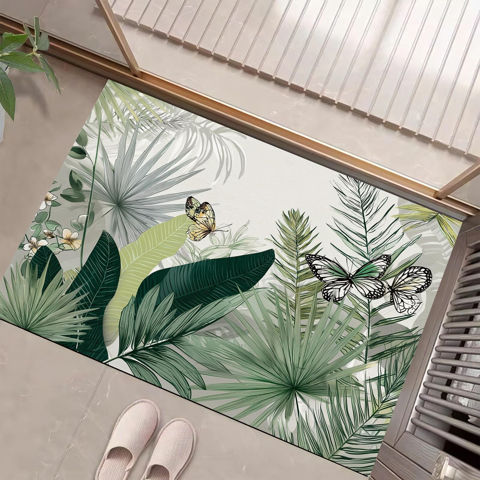 Paillasson papillon antidérapant et facile à nettoyer tapis vert olive