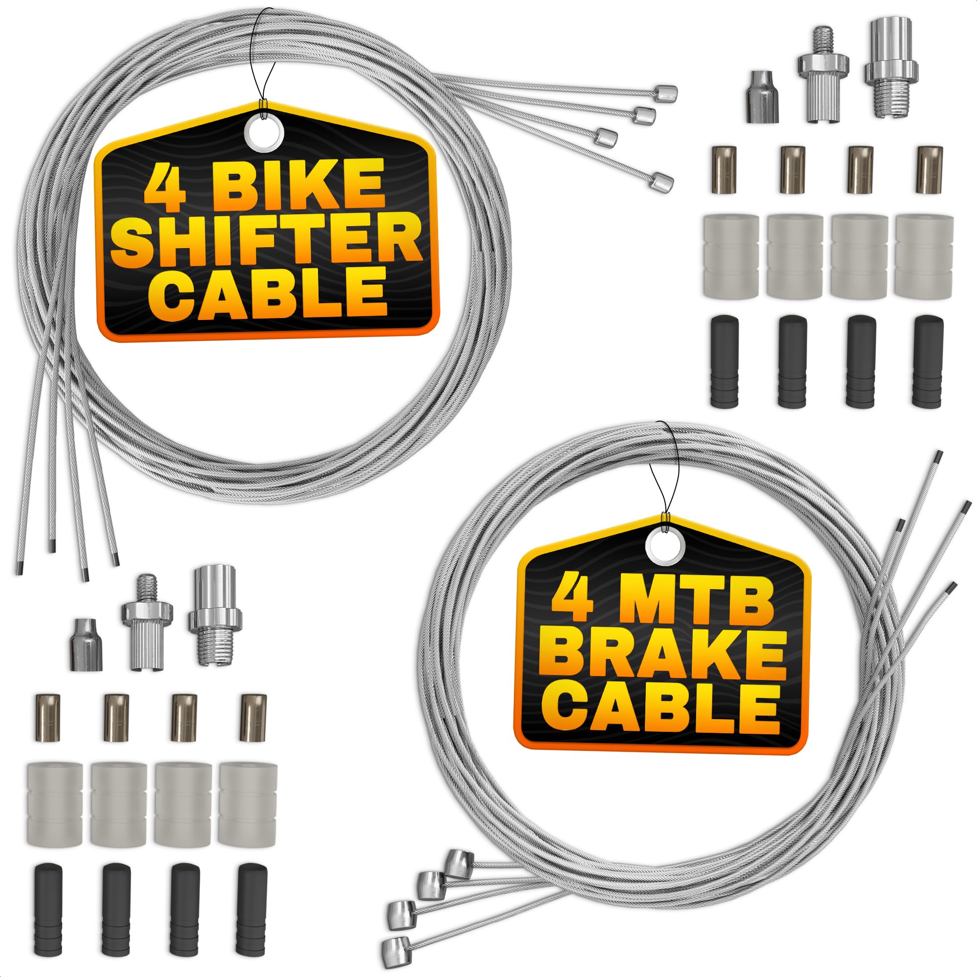 8 Pcs Bike Cable Kit - Bike Brake Cable With 4 Brake Lines & 4 Shifter Lines, Easy Fit Stainless Steel Cables 38-Item Set - Corrosion-Resistant for Smooth Braking & Shifting on Road & Mountain Bikes