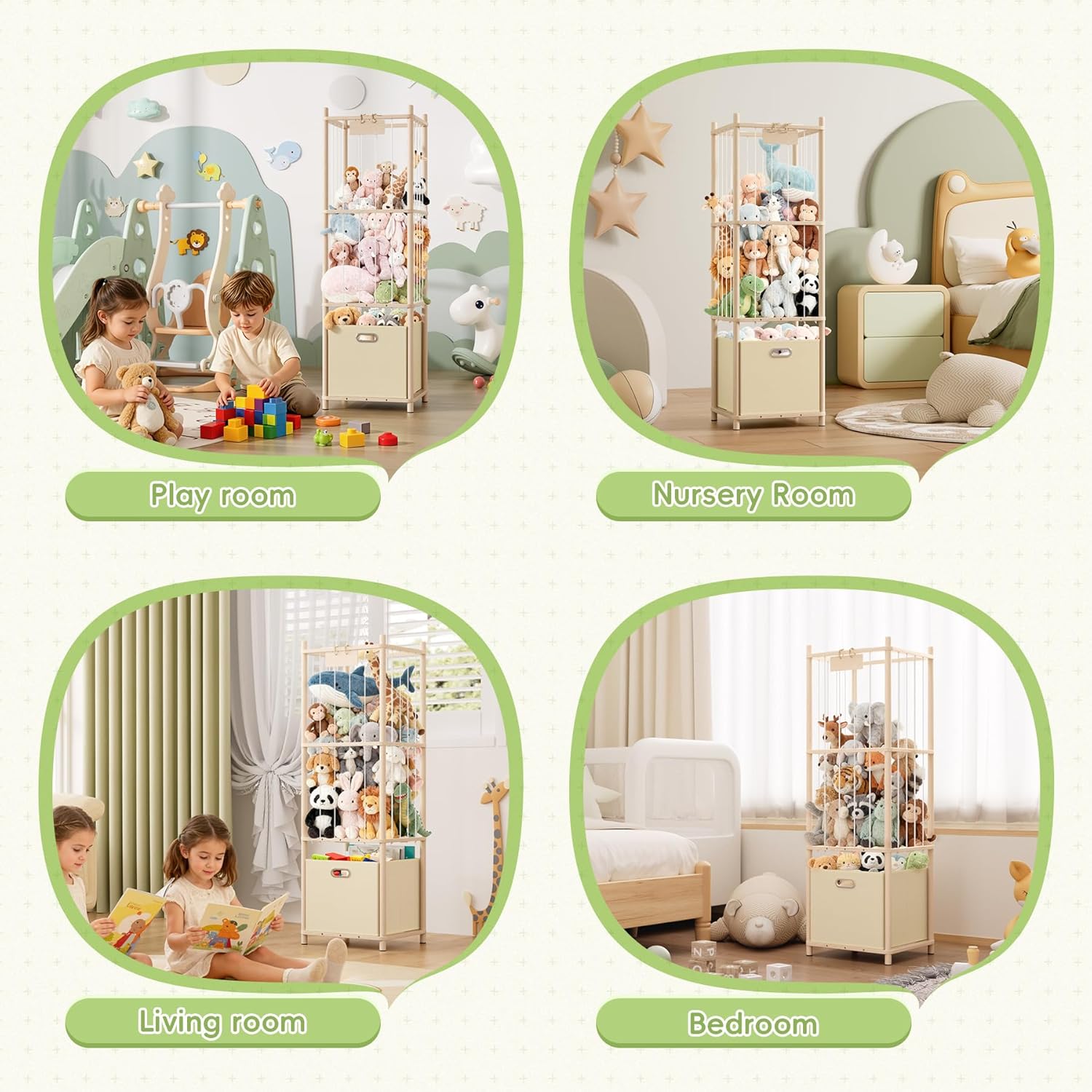 Stuffed Animal Storage Organizer - Large Wooden Toy Organizer with Drawer for Nursery, Bedroom, Kidroom, Natural Pine Material, Space-Saving - Image 7