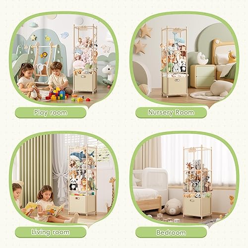 Miniatura 7 de Organizador de almacenamiento de animales de peluche, organizador grande de juguetes de madera con cajón para guardería, dormitorio, cuarto