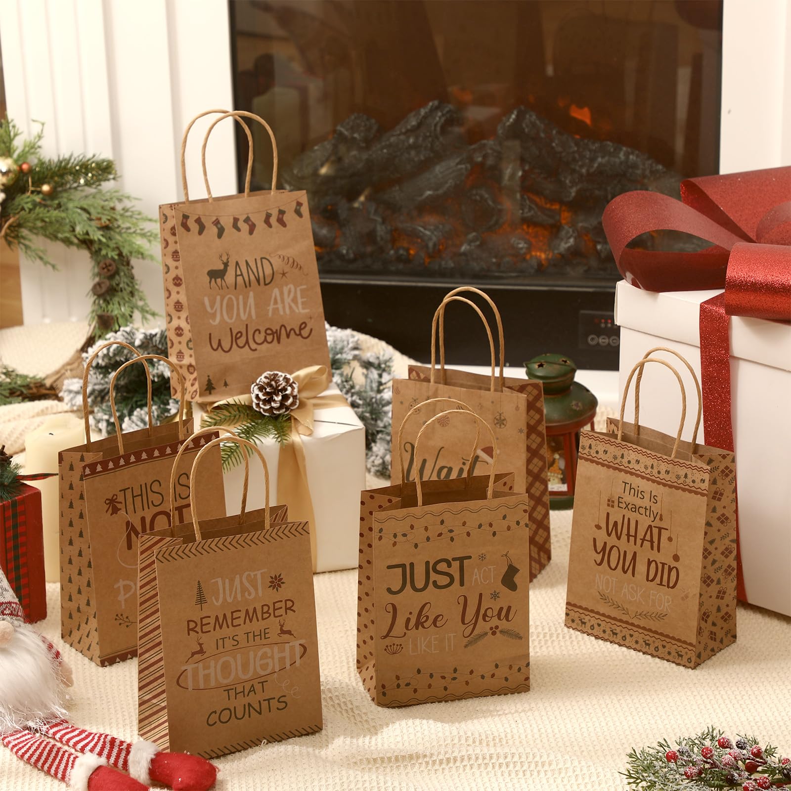 Tenceur Weihnachts-Geschenktüten 120 Stück - Rot & Grün Kraftpapier Mit Griffen