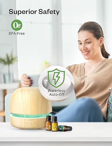 Miniatura 7 de Difusor de aceites esenciales y juego de 8 aceites esenciales 7 luces ambientales difusor de aromaterapia de 101fl oz con 3 temporizadores y 2