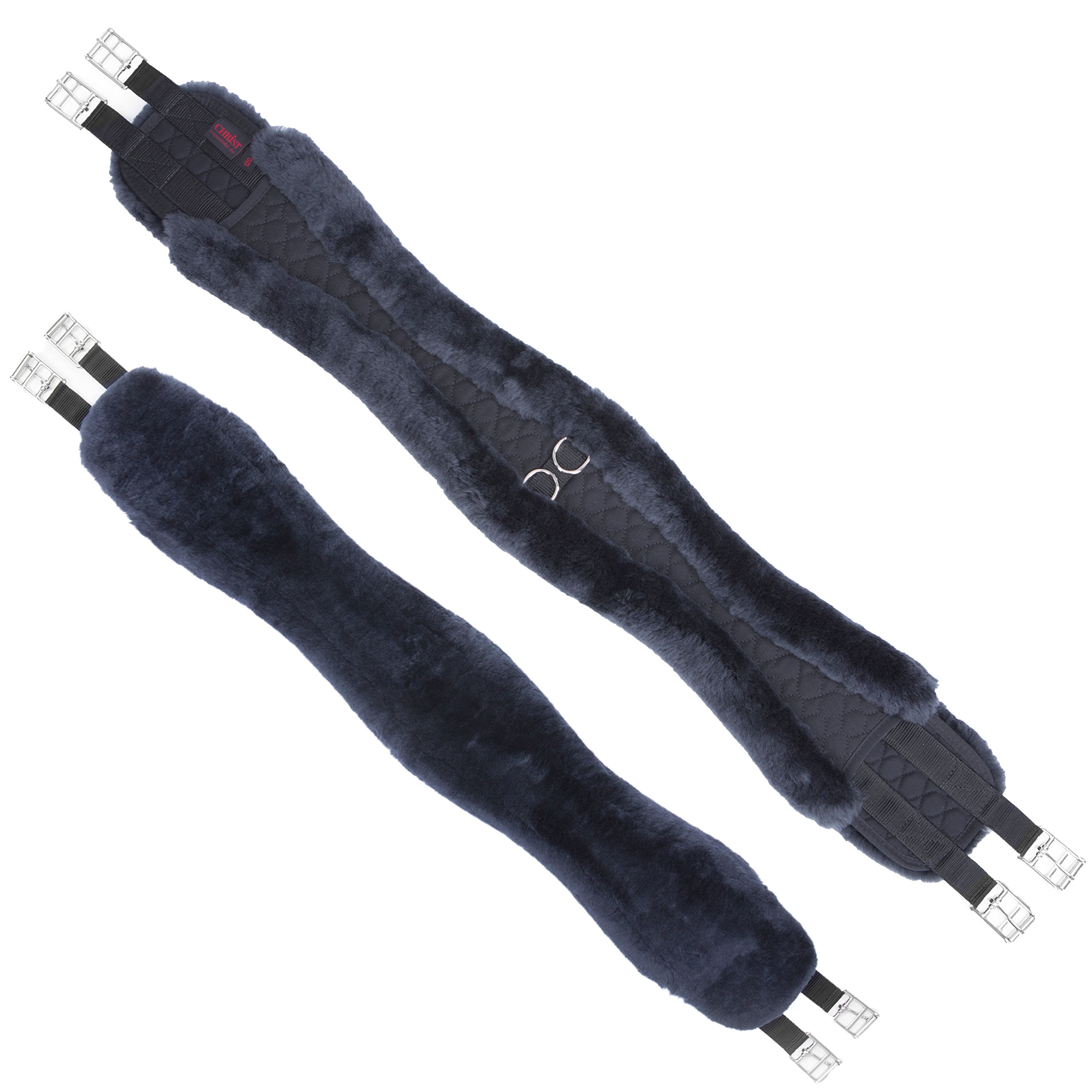 CHRIST Sottopancia Lungo Asimmetrico in Pelle di Agnello Cintura Lunga e Anatomica in Vello di Agnello Naturale per Cavalli – nel Colore Nero-Antracite, Lunghezze 135 cm