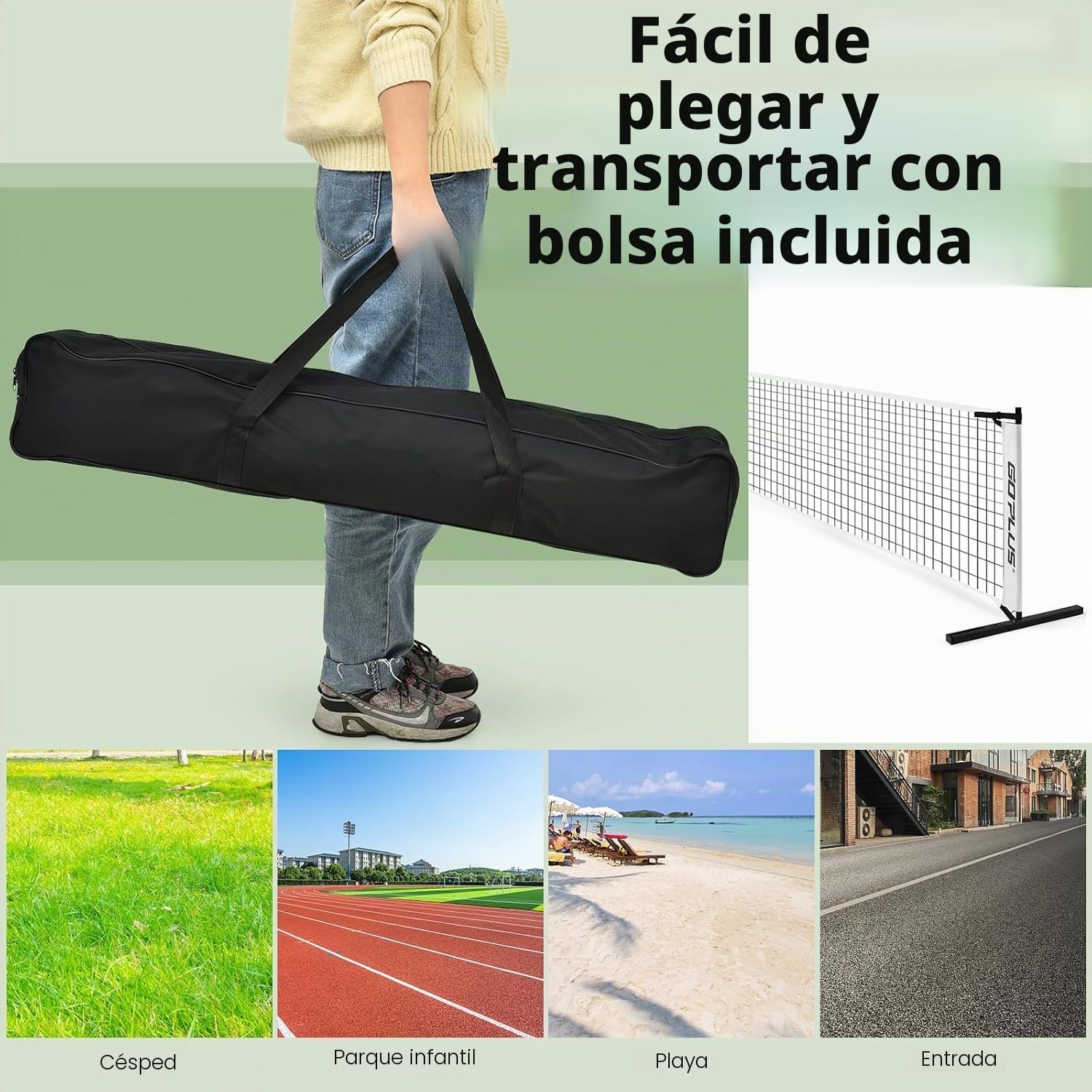 FANTASK Red de Tenis portátil de 670 x 92 cm, tamaño Oficial, con Marco de Metal y Bolsa de Transporte, Color Negro