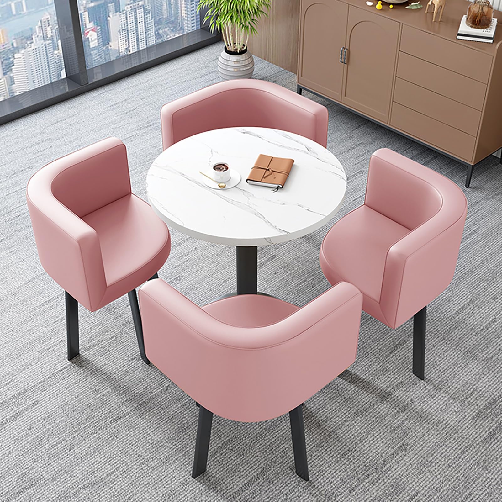 Juego de Mesa y sillas para Sala de recepción de Oficina, Mesa y sillas de Cocina, Juego de Mesa de Comedor, Dormitorio, balcón, Biblioteca, salón, cafetería (Rosa)
