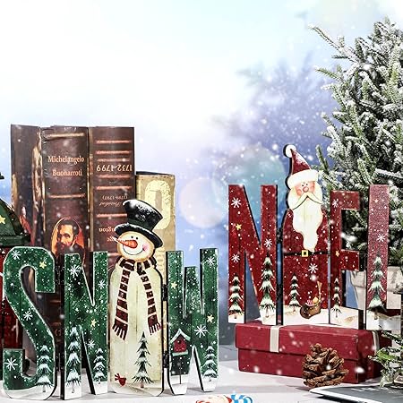 Amazon.com: Qunclay 4 Pieces Winter Decor Wooden Snowman Tabletop ...