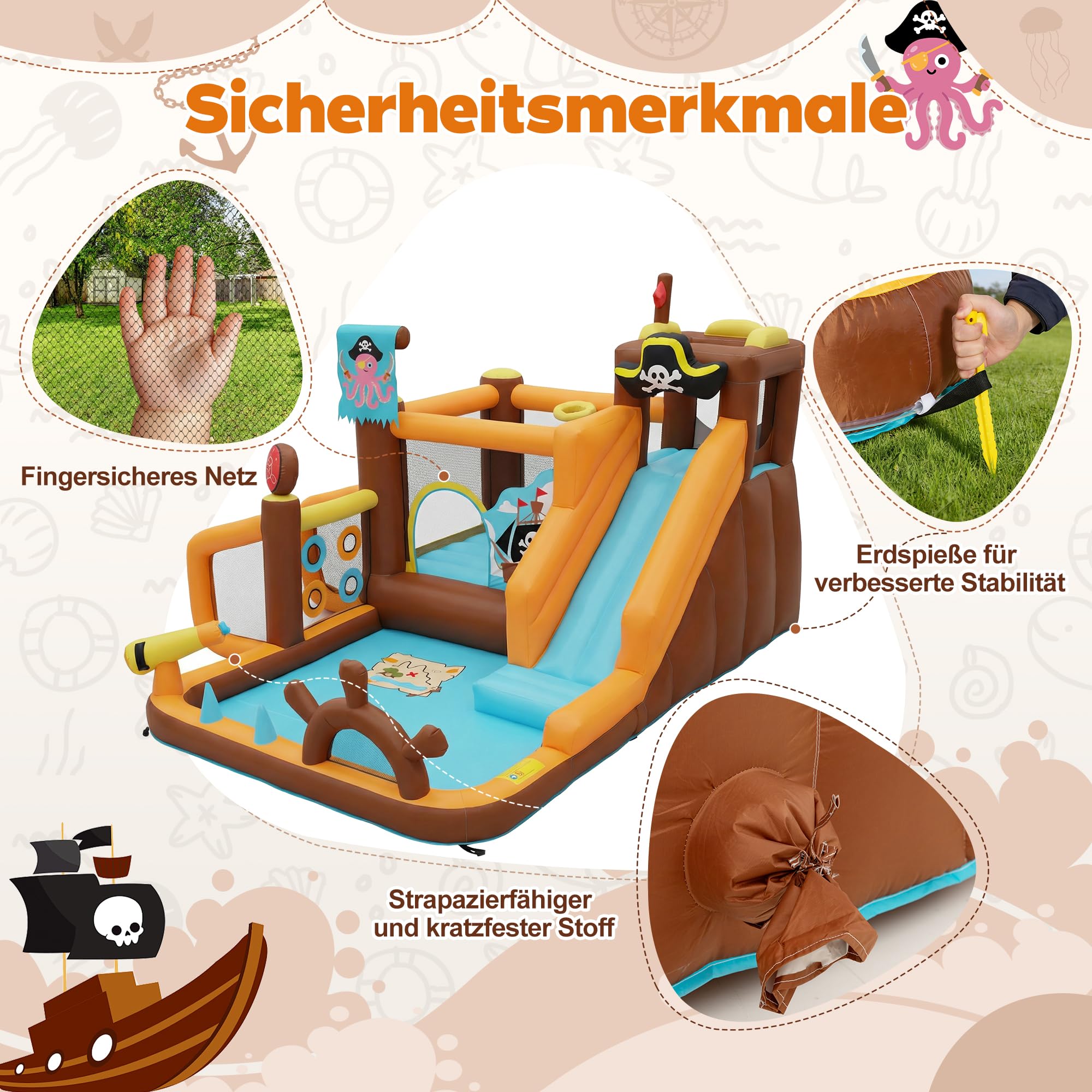 UEV Aufblasbarer Hüpfburg mit Gebläse, Geeignet für 3 bis 8 Jahre | Hüpfburg Indoor Kinder, Wasserspielcenter mit Trocken/Wasserrutsche Planschbecken Kletterwand Sprung und Basketballkorb