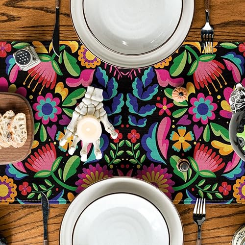 Miniatura 4 de Artoid Mode Floral Dia De Los Muertos Serape Fiesta - Camino de mesa mexicano, Día de los Muertos de México, decoración de mesa de comedor para