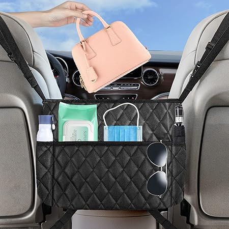 Amazon Seametal 車用 収納ポケット 収納バッグ 撥水加工 汚れ 傷に強い 前部座席間収納バッグ 荷物入れ トランク収納ポケット大容量 水筒 カバン ティシュ 小物置き Pu素材 大中小型車に適用 簡単取付ク ボックス 便利グッズ シートバックポケット Pu素材 大中小型車