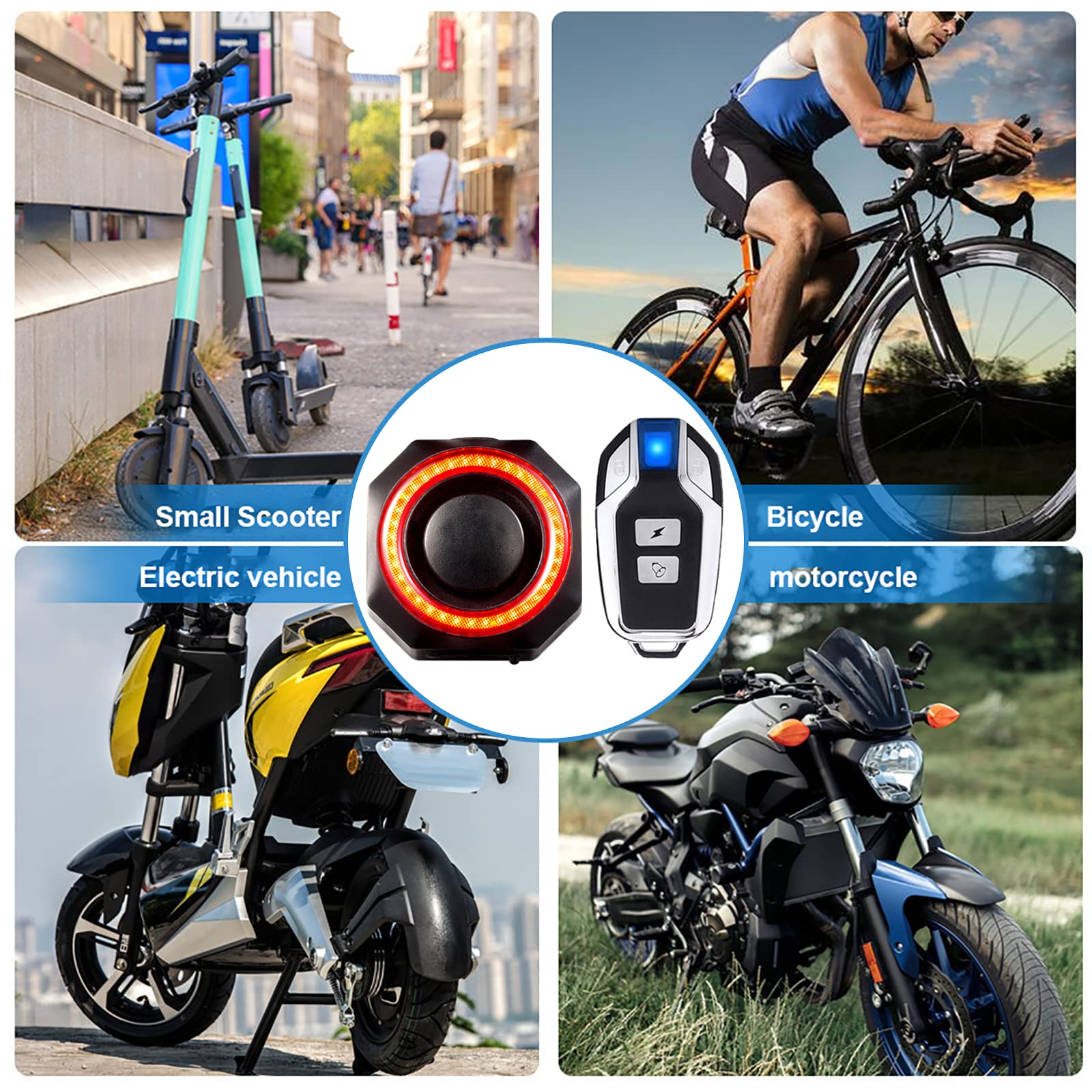 Alarme De Velo Antivol, Alarme de vélo à détection de Vibrations avec télécommande, Alarme Moto sans Fil avec capteur de Mouvement antivol sans Fil 110 DB pour vélo Electrique,Moto,Scooter