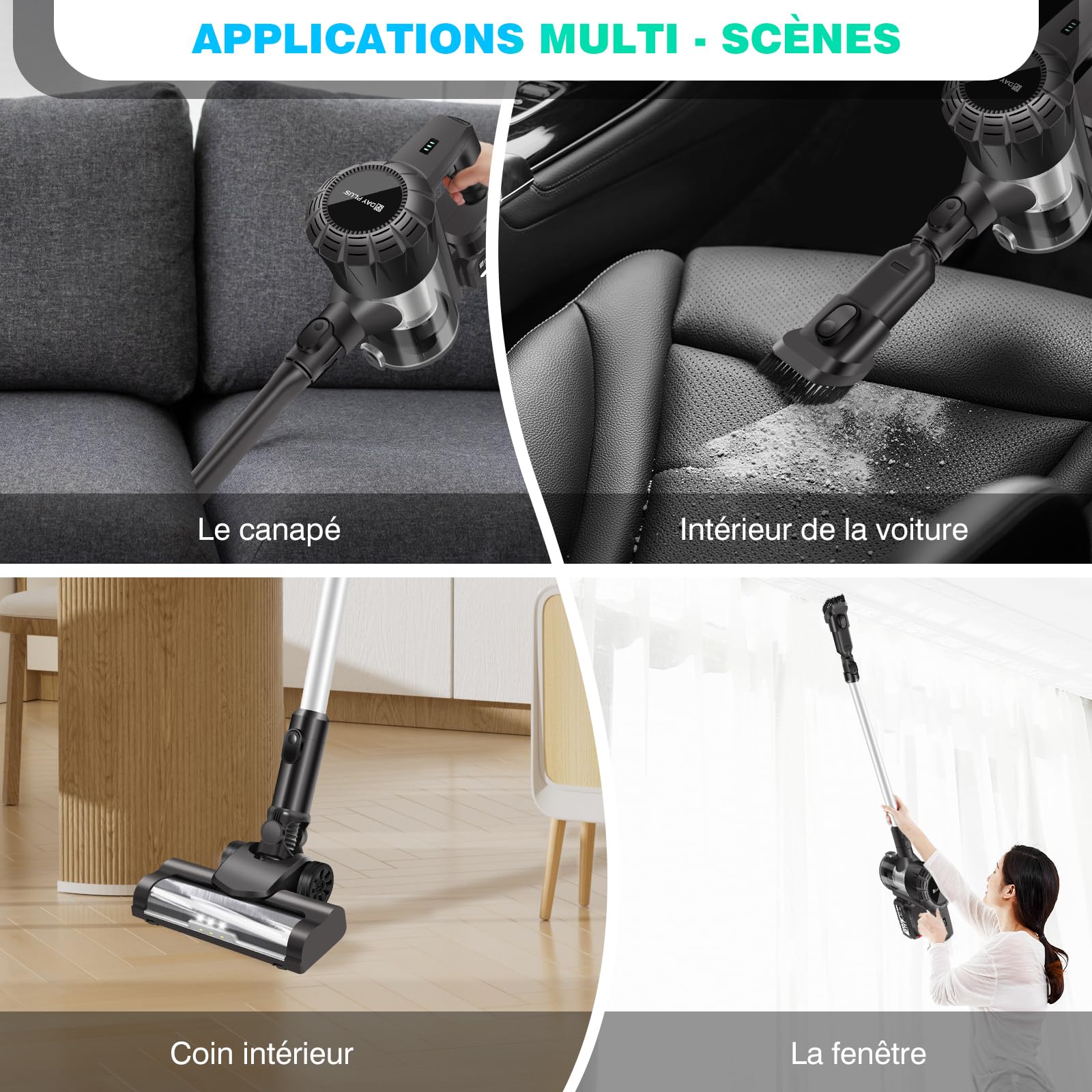 3 en 1 Aspirateur Balai sans Fil, 65 Minutes Autonomie Aspirateur sans Fil Puissant 15000Pa, Aspirateur 2 Vitesses, Aspirateur Vertical Filtre HEPA pour Les Poils d'animaux/Tapis/Sols Durs, 140W