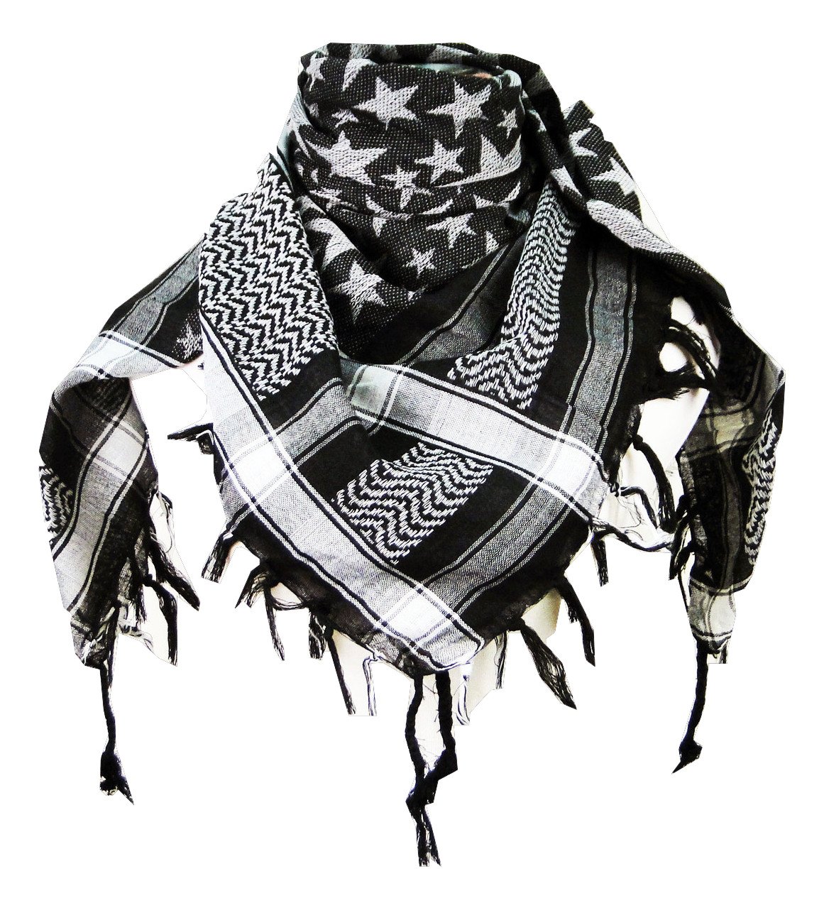 Tapp CollectionsPremium Star Pattern Shemagh Head Neck Scarf - Black/Grey