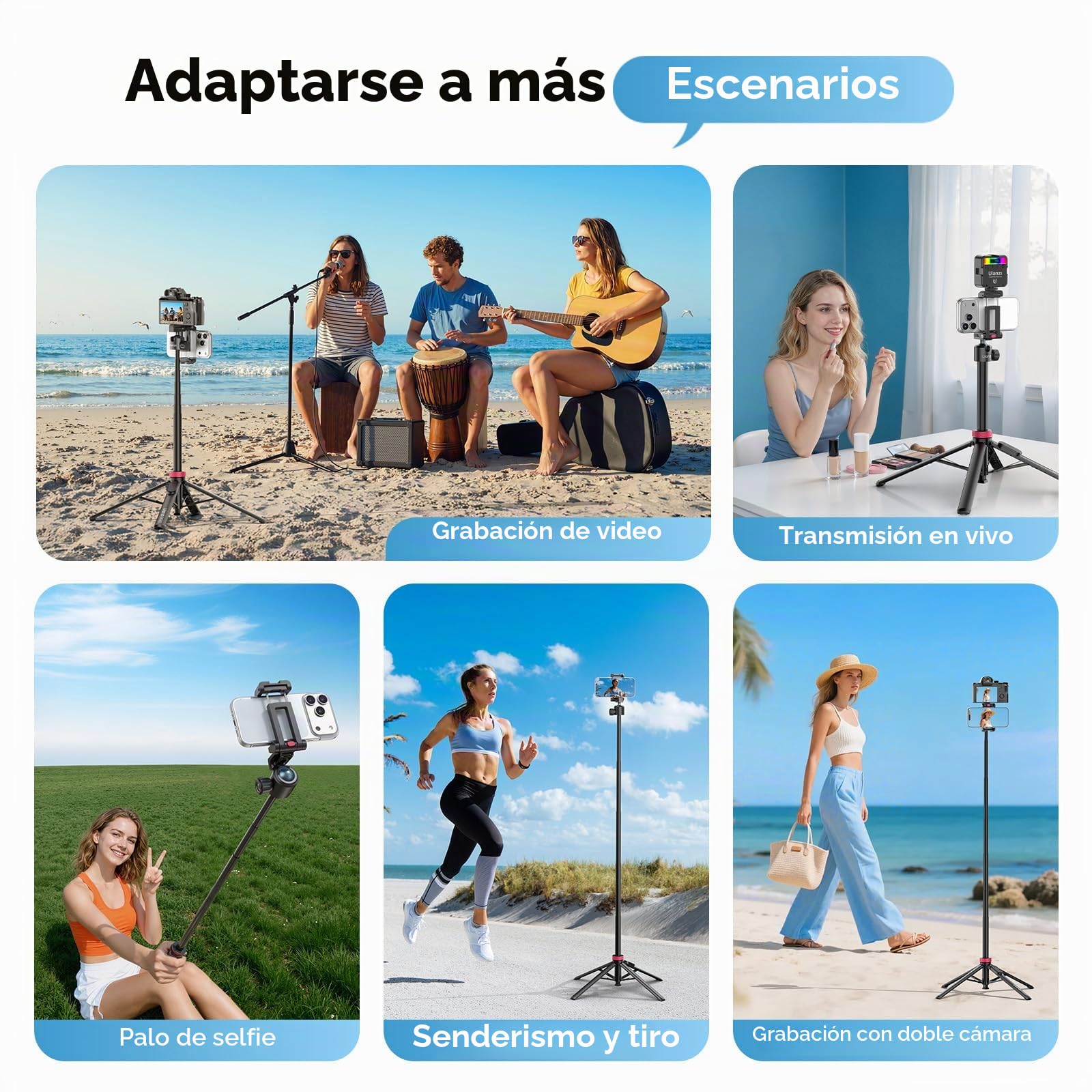 ULANZI MT-44 B Pop Open Palo Selfie Bluetooth 150 cm, Soporte de Cuatro Patas Apertura Automática, Trípode para Móvil con Zapata Fría, Rótula 360°, Rosca de 1/4" para Cámara DSLR Samsung iPhone