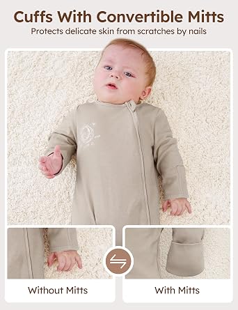Unnivoll Baby Sleepers 100% Cotton Baby Pajamas Baby Boys Girls Clothes | Footie Pajamas for Newborn 0-3 3-6 6-9 Months, 3Pcs Soft Infant Footed PJs with Mitten Cuffs, Two Way Zipper, Long Sleeve