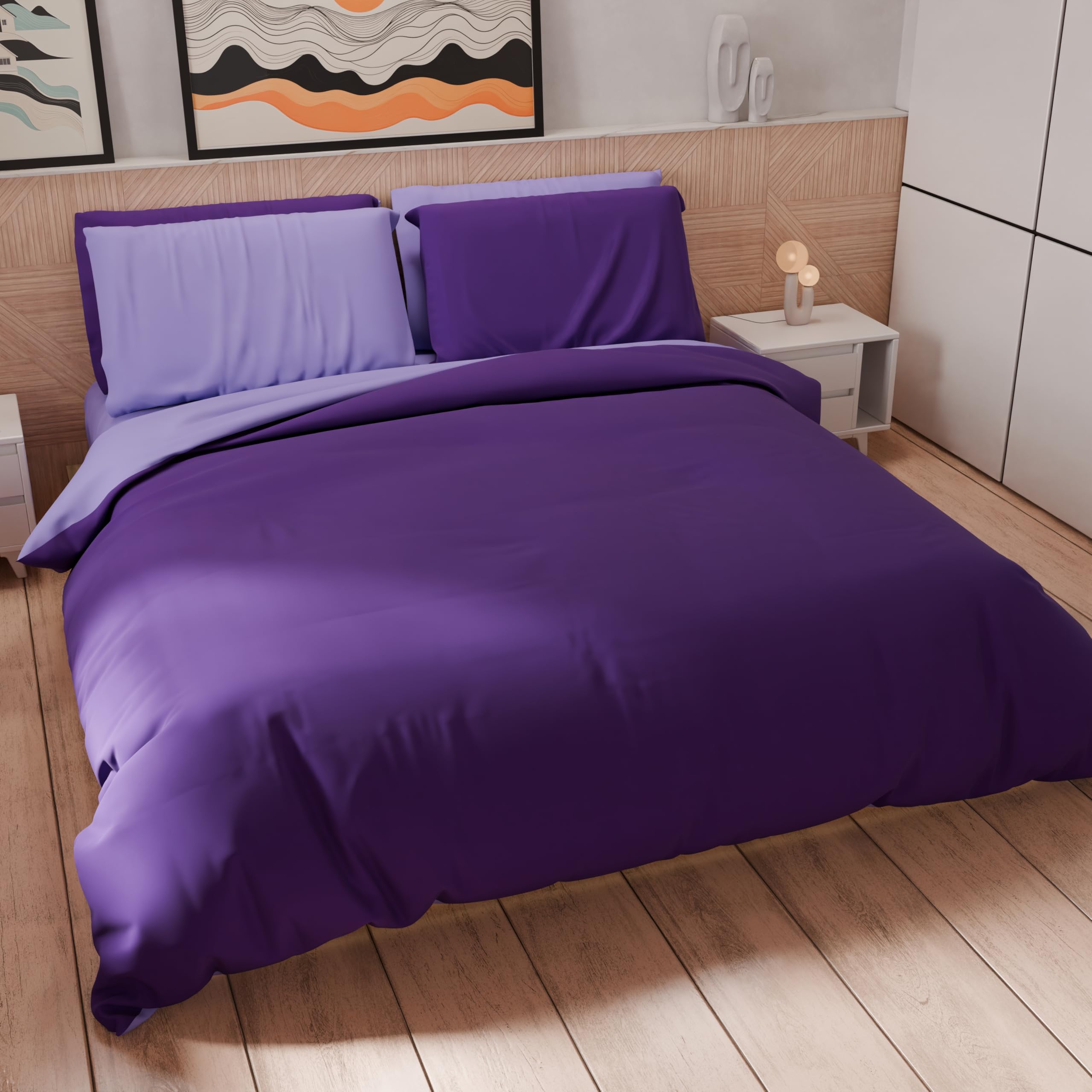 PETTI Artigiani Italiani - Double Duvet Cover, Duvet Cover and Pillowcases in Microfiber, Bicolor Lilac/Purple, 100% Made in Italy