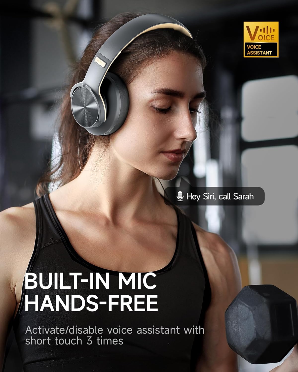 Picun B8 Bluetooth Headphones, 120H Playtime Headphones Wireless Bluetooth with 3 EQ Modes, Low Latency, Hands-Free Calls, Over Ear Headphones for Travel Home Office Cellphone PC (Ashen Golden)