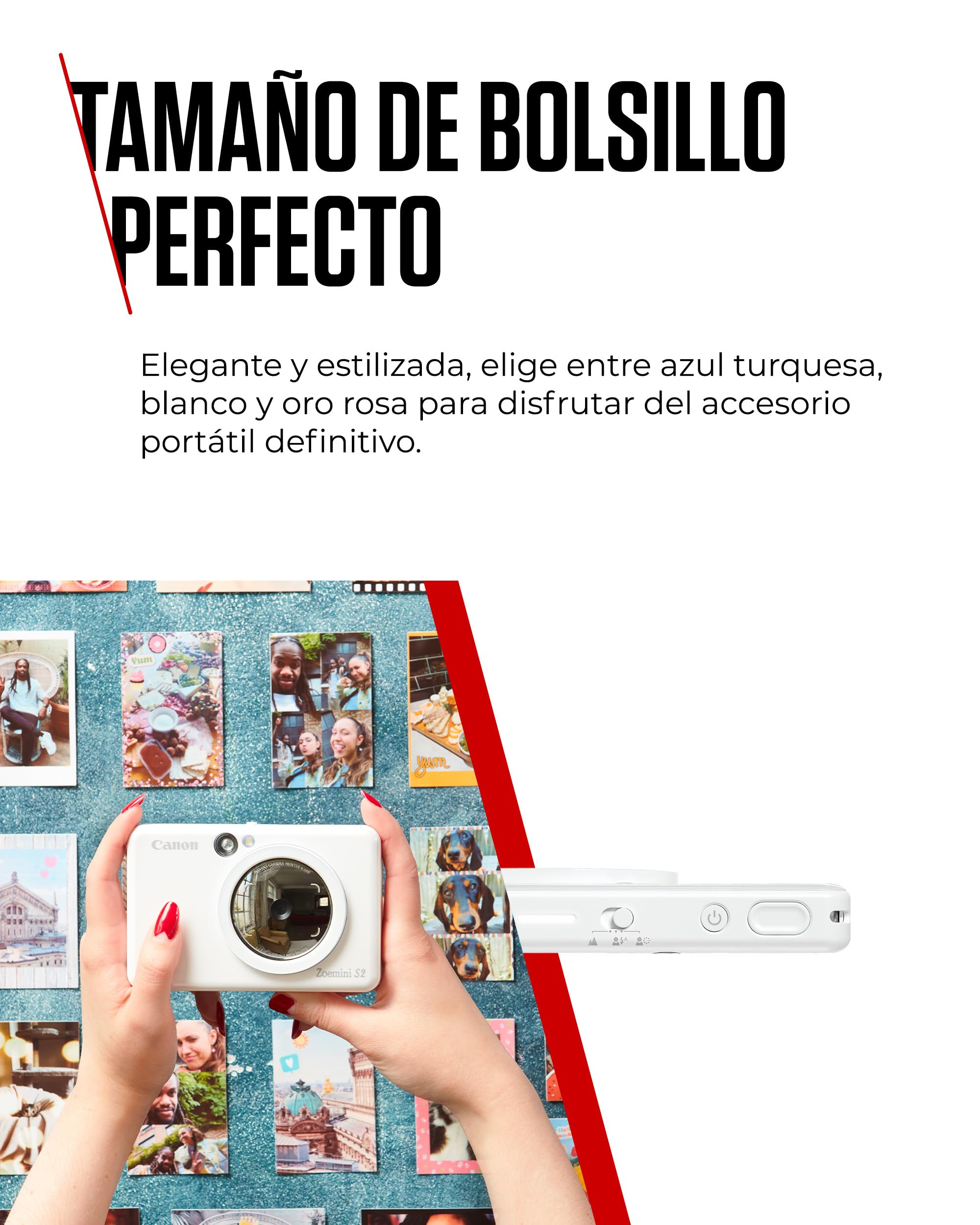 Canon Zoemini S2 Cámara Instantánea con Impresora Fotográfica de 8 MP – con Espejo, Anillo de Luz y Papel Fotográfico Zink Adhesivo (Blanco Perla)