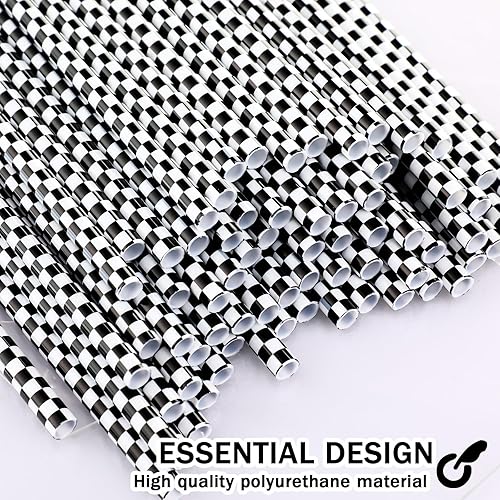 Miniatura 3 de Domensi 100 popotes de plástico a cuadros en blanco y negro, pajitas de plástico duro, desechables, popotes de plástico reutilizables para carreras