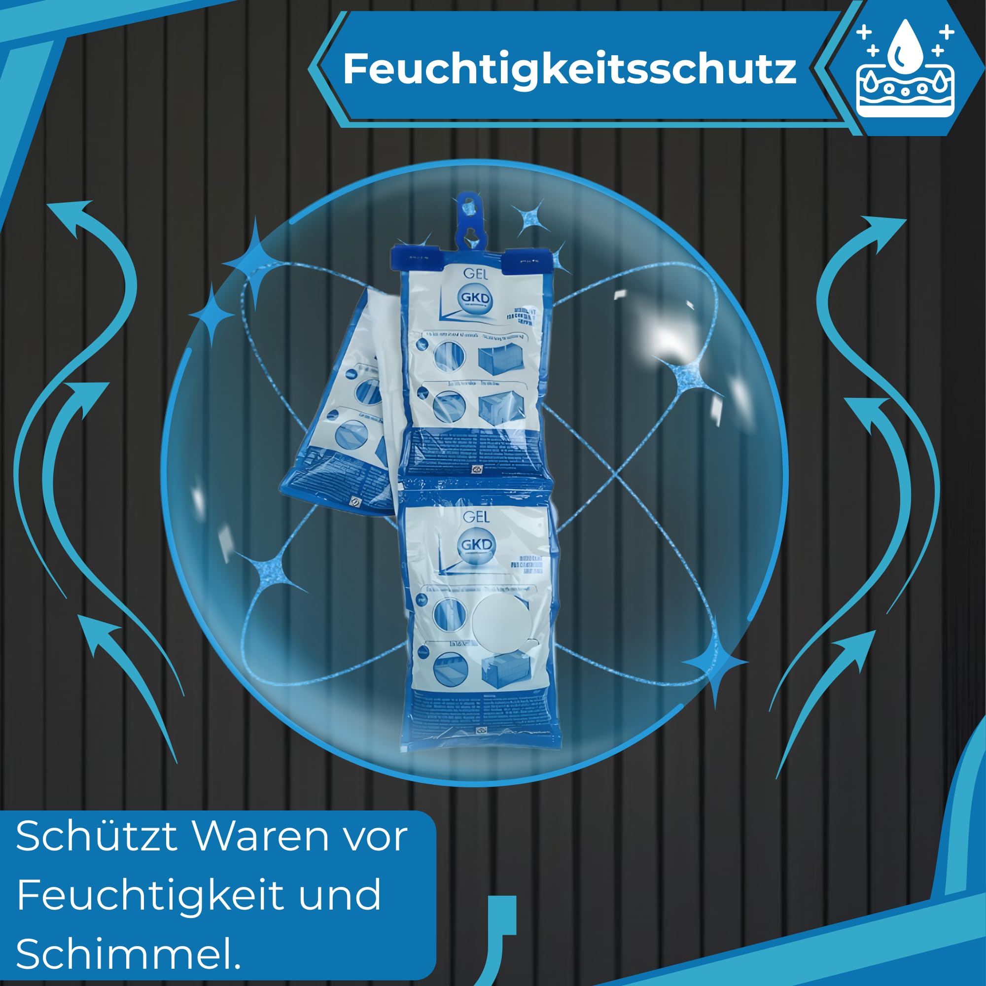 GK Hook 625 Gramm. Container Trockenmittel für Seetransport. Trockenbeutel mit Trocknungsgranulat. Wasserabsorber mit Trockensalz. Trockenmittel Transport