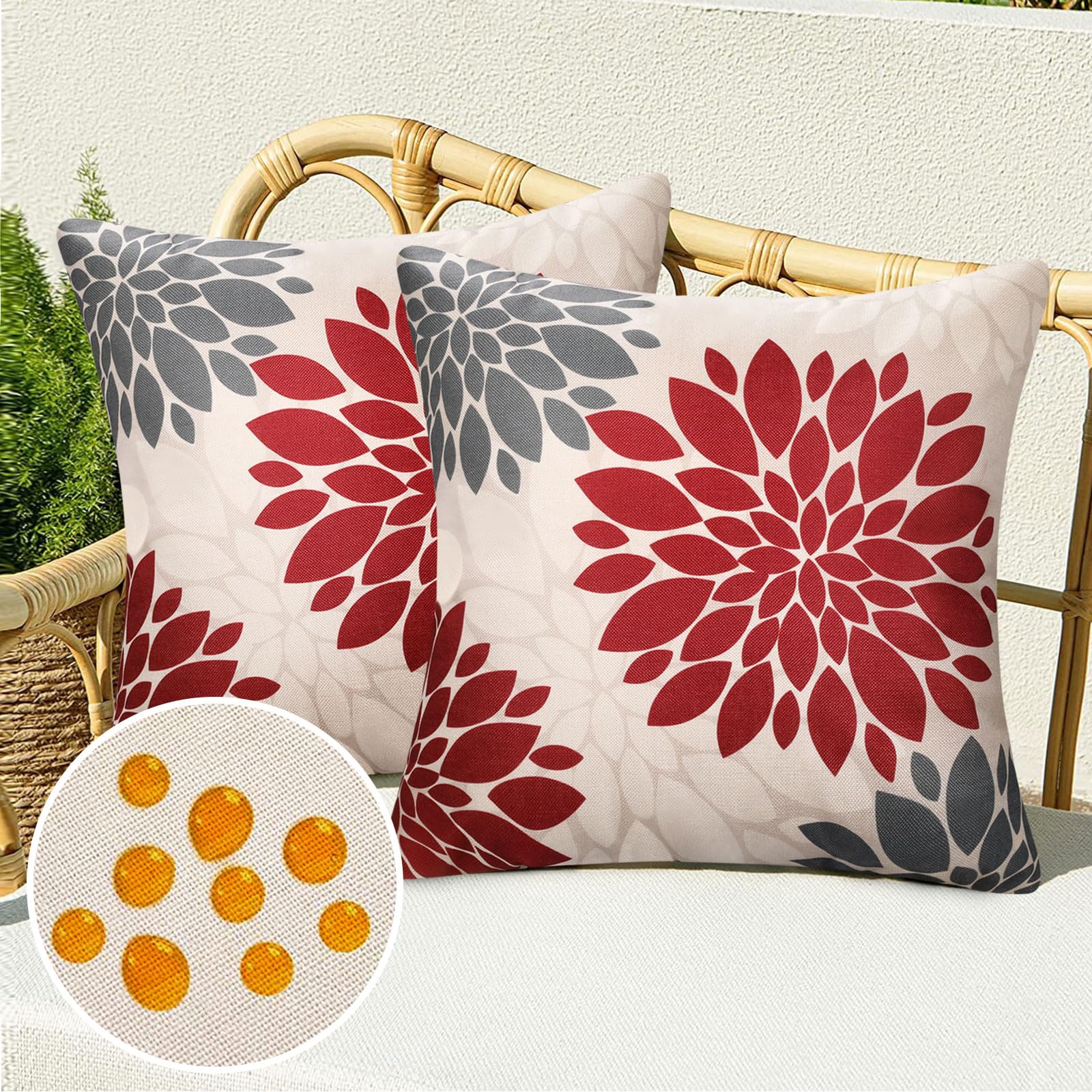 50x50 cm Outdoor/Indoor Cushion Covers Christmas Red and Grey Cushion Cover Waterproof Sofa Autumn Winter Modern Boho Dahlia Pillowcases for Patio Bed Office Cafe Garden Furniture Couch Set of 2