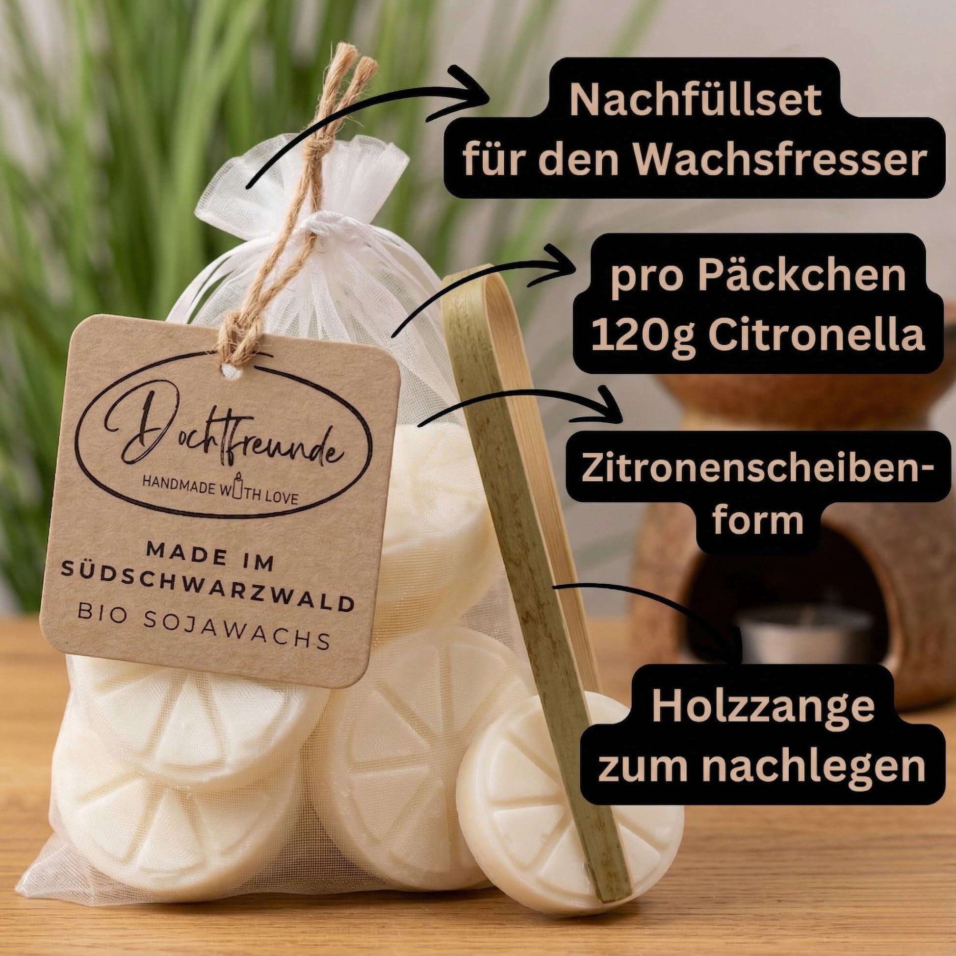 Wachsfresser aus Beton mit Deckel (Ø 12,5cm) | Outdoor Schmelzlicht mit Dauerdocht | Gartenfeuer & Wachs-Recycling (Schwarz, Inkl. 1x 120g Refill)