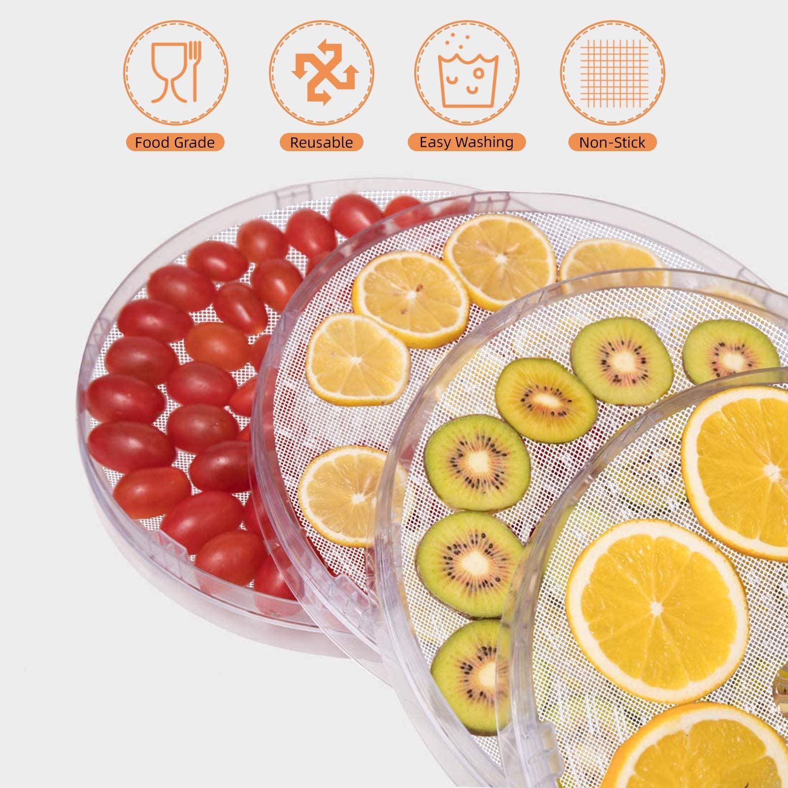 Sopito Hojas deshidratadoras de Silicona, 6 Piezas Redondo Antiadherente Reutilizable Hojas deshidratadoras de Frutas
