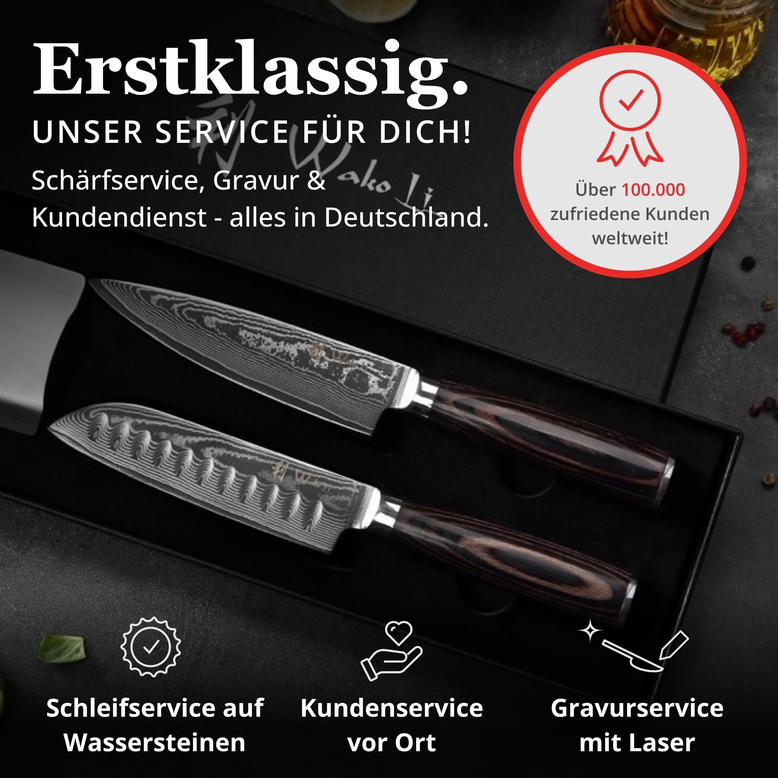 Wakoli EDIB Essentials 2-teiliges Messerset, Chefmesser, Santoku, VG10 Kern | 67 Lagen Damaststahl, kompakte 12 und 13 cm Klingen, Pakkaholzgriffe, Geschenkbox und Fingerschutz für feine Schneidarbeiten.