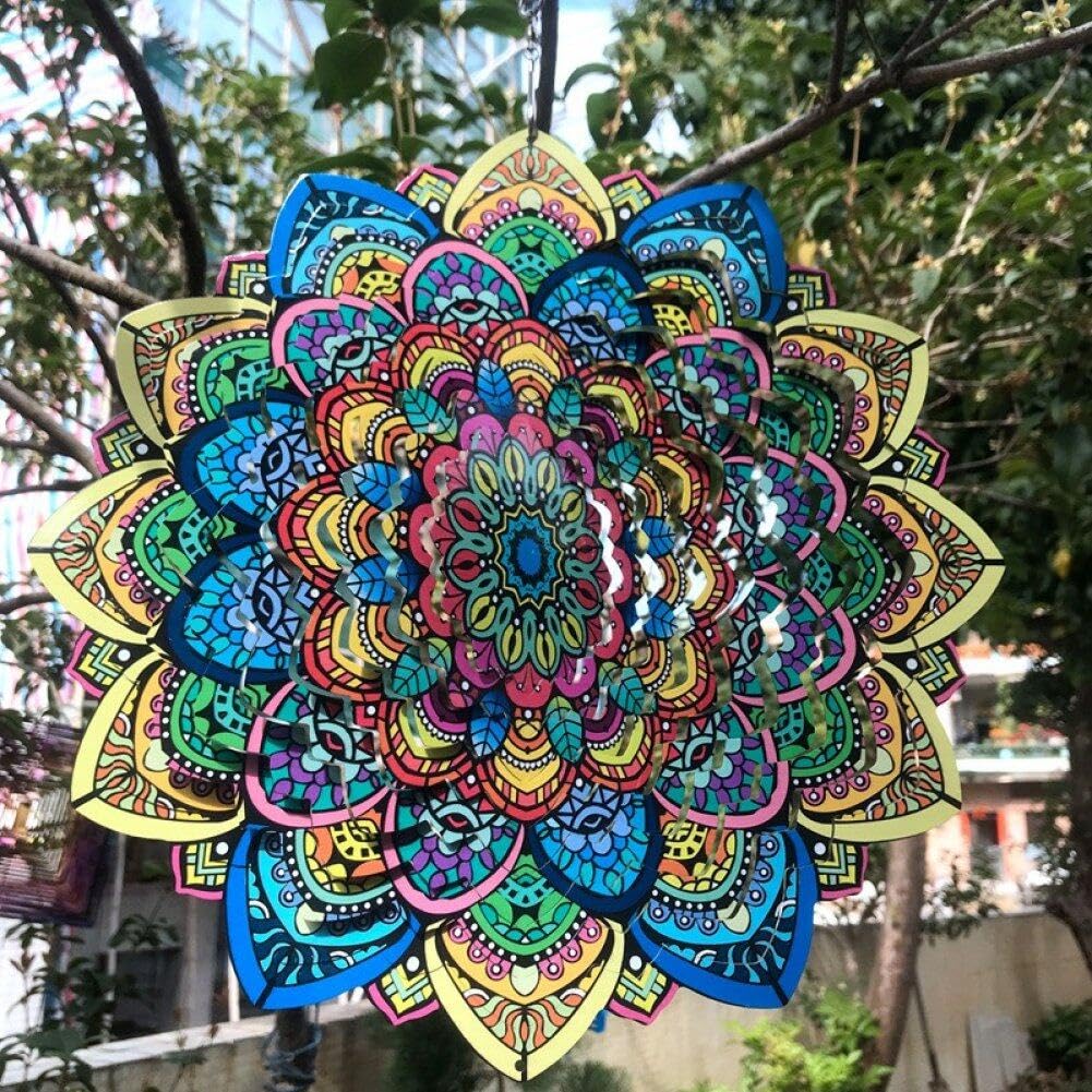 Wudaizhi Giravento Mandala Fiore Fortunato da 30 cm in Acciaio Inossidabile, Scultura da Giardino in Metallo, Regalo Valido, Appendere Giravento in Metallo per Decorazioni da Giardino