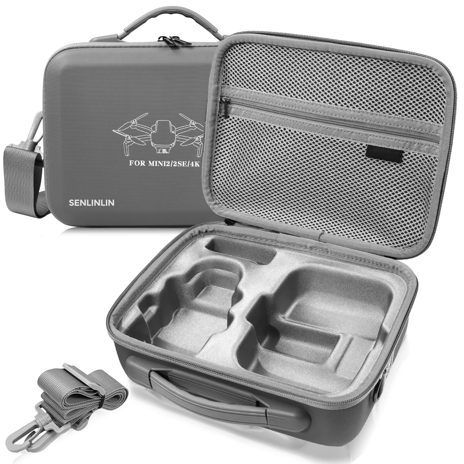 Estuche para DJI Mini 4K / Mini 2 SE/Mini 2 Drone y Accesorios – Bolsa rígida impermeable y antichoque con correa – Gris (Solo Estuche)