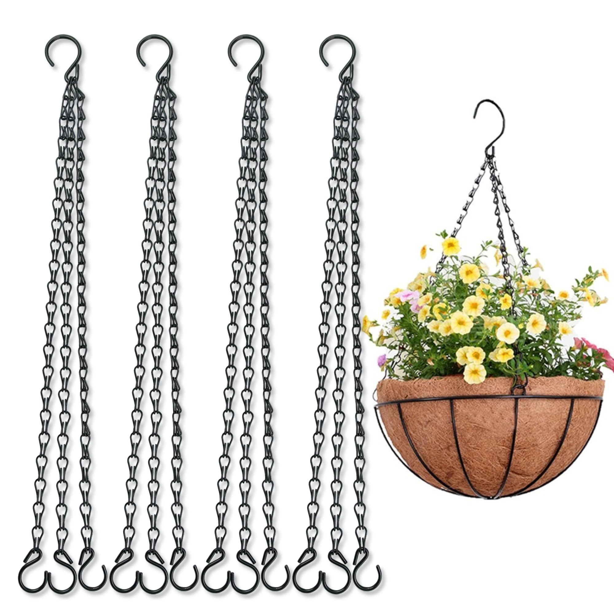 UNeedVog 4 Pack 20 Inch Hanging Basket Chain with Hooks, Heavy Duty Flower Pot Chain Replacement for Planters Bird Feeders Lanterns, Black