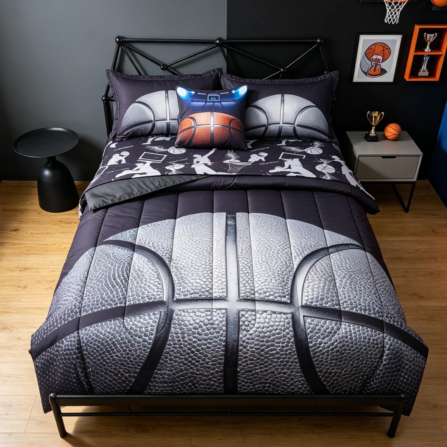 ADASMILE A & S Basketball Bedding Twin for Boys, 6 Piece 3D Sports Comforter