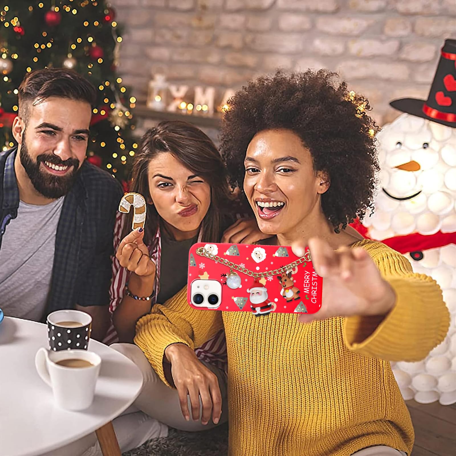 Vauki Natale Cover per iPhone 14 Plus con Chain [2 Pezzi] Rosso