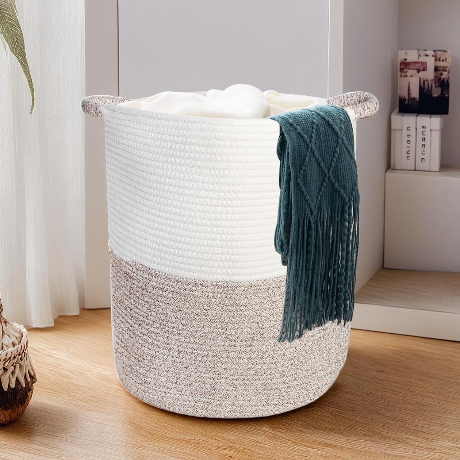 40L woven cotton rope storage basket with handles multitasking solution