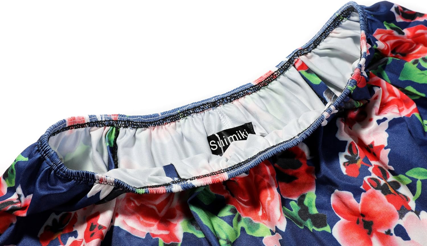 Suimiki Vintage Ruffle Plain Floral Printed Off Shoulder Bodycon Long Party Maxi Dress Navy B Small - Image 5