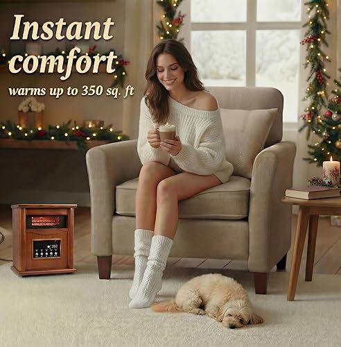 Miniatura 2 de Nordic Hygge Calentador de espacio infrarrojo portátil, calentador eléctrico de 1500 W para habitación grande interior, dormitorio, oficina, control