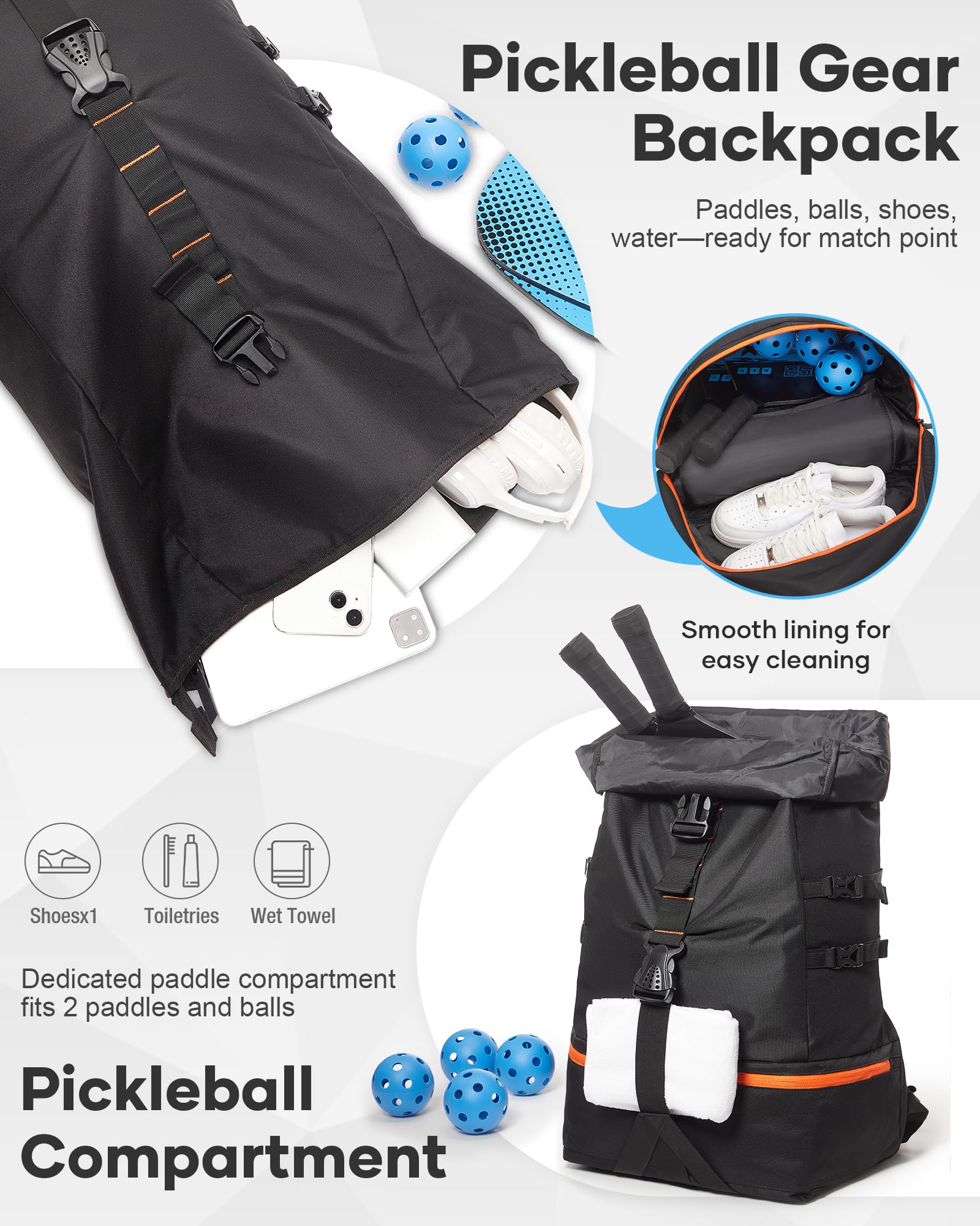 Zaino Sportivo Impermeabile 3 in 1 Uomo Donna con Scomparto Scarpe | Borsa Viaggio e Palestra, Leggero, Antipioggia. Perfetto per Pickleball, Padel, Tennis, Basket, Pallavolo, Calcio