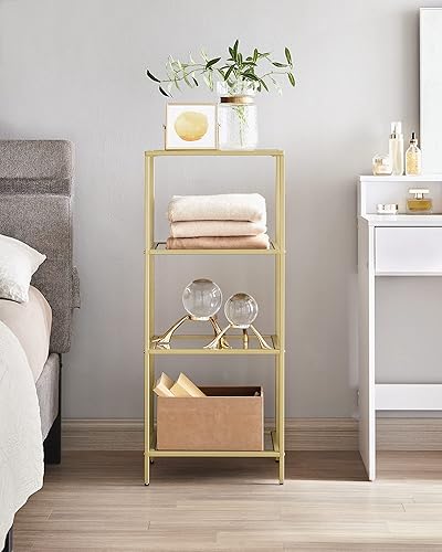 Miniatura 4 de VASAGLE - Estantería de 4 niveles, estantería delgada para dormitorio, baño, oficina en casa, vidrio templado, marco de acero, oro ULGT28G