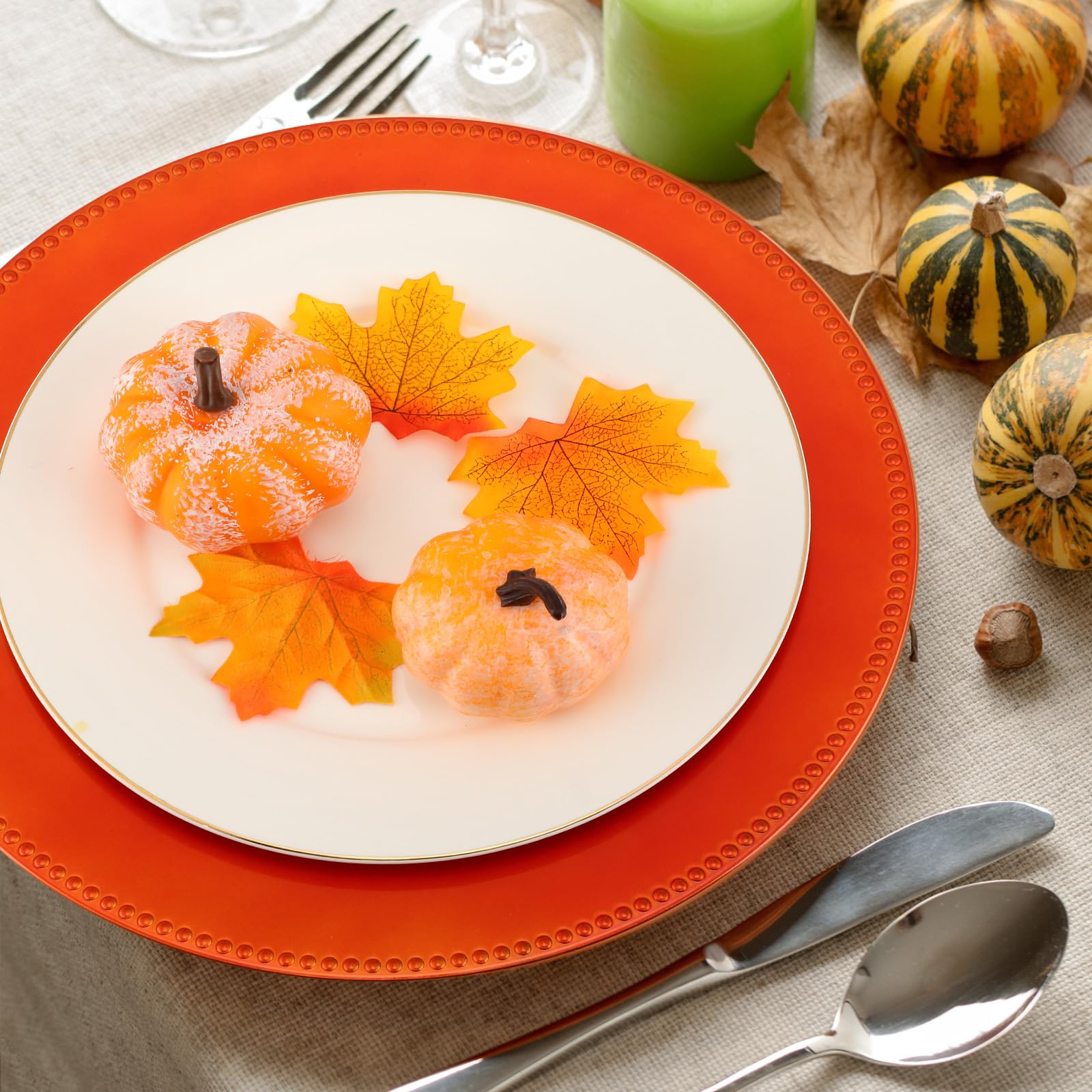 Didaey 24 Pieces Metallic Bead Charger Plates Round Chargers for Dinner Plates Charger Plates for Tabletop Decor Holiday Wedding Catering Event Decoration, 13 Inch (Orange)