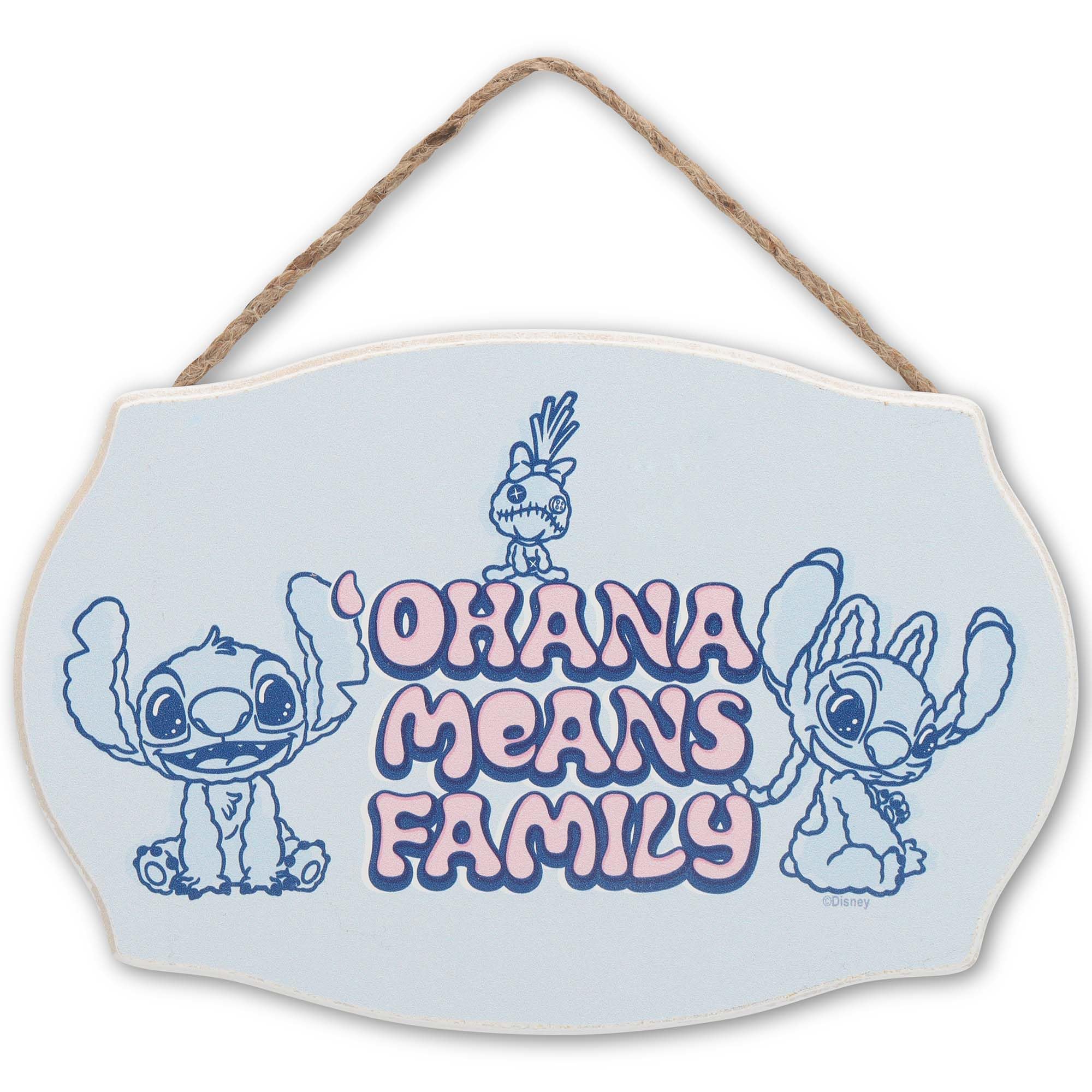 Disney Lilo and Stitch Ohana Means Family Hanging Wood Wall Decor - Cute Angel and Stitch Sign for Home