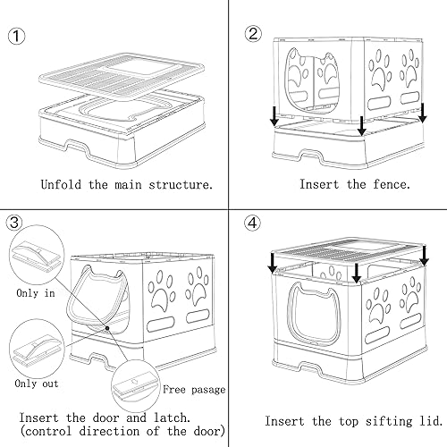 Miniatura 19 de Gefryco Caja de arena con tapa para gatos pequeños a medianos, caja de arena cerrada para gatos con tapa, caja de arena para gatos de entrada Gris