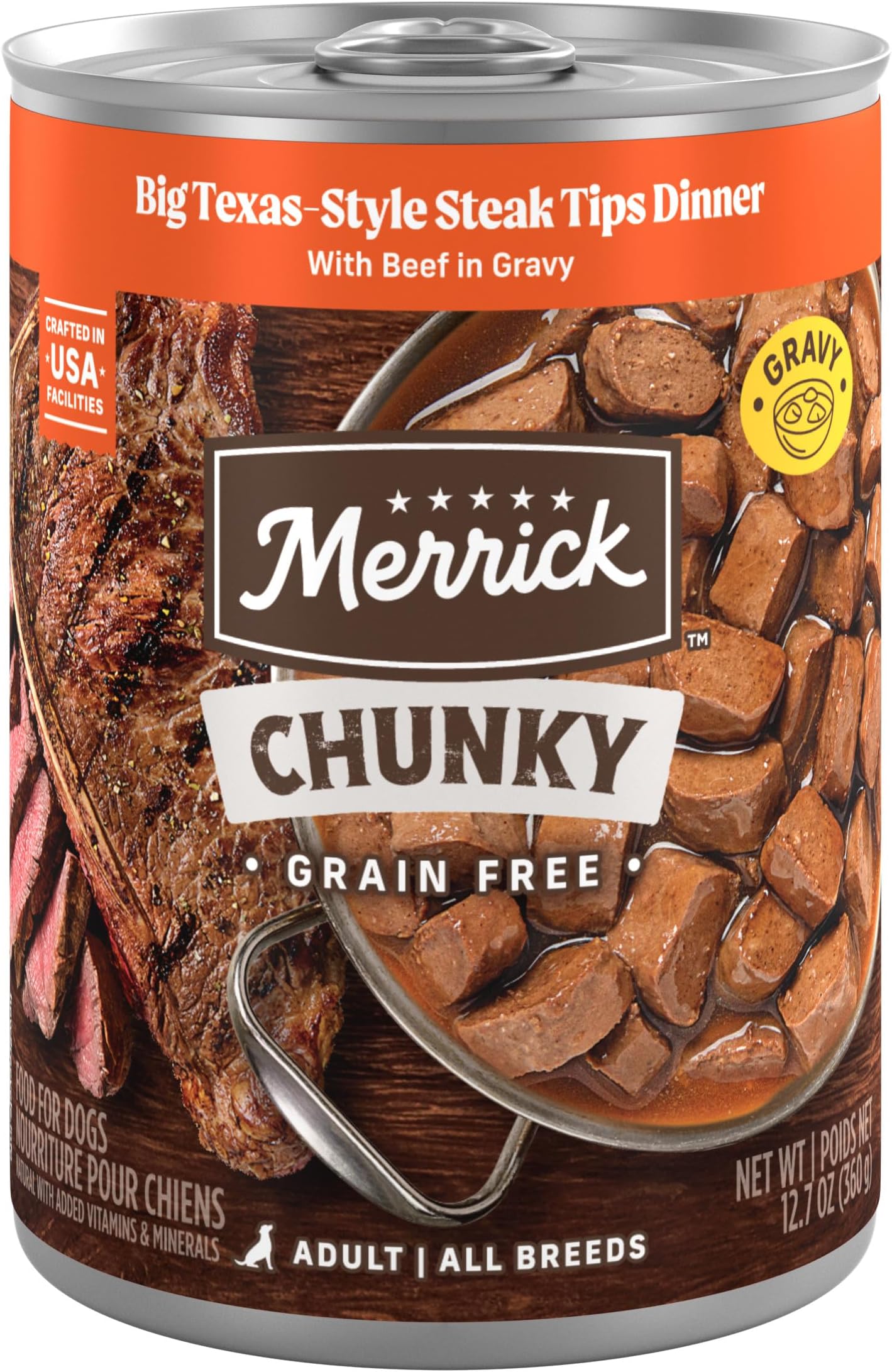 Chunky Grain Free Premium And Wholesome Canned Dog Food, Real Meat Big Texas Steak Tips Dinner - (Pack of 12) 12 ct. Cans