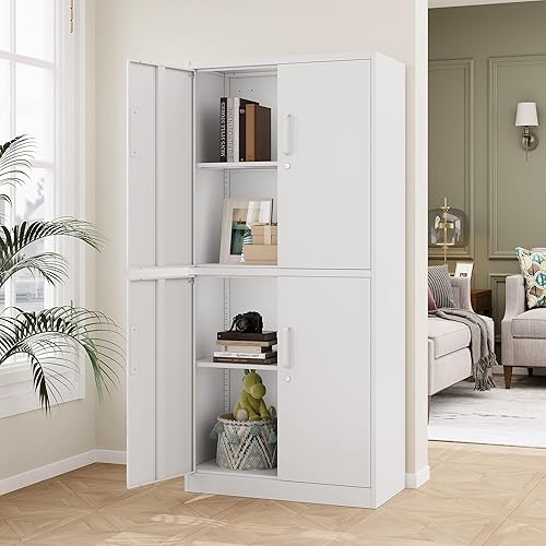 Miniatura 54 de STANI Armario de almacenamiento de metal para garaje con cerradura, archivador de acero con cerradura de 71 pulgadas, gabinete de almacenamiento de