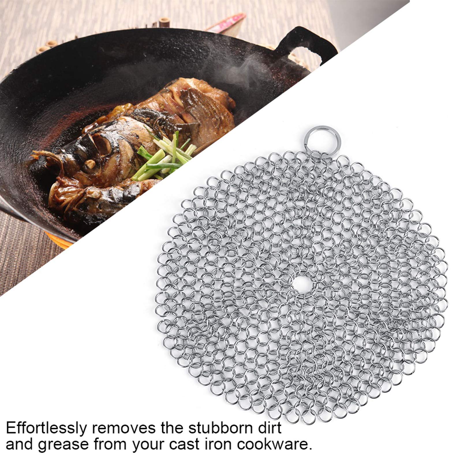 Stainless Steel Chainmail Scrubber Proof Cookware Cleaner for Cast Iron Pans and Pots 304 Stainless Steel Silver 18x18cm